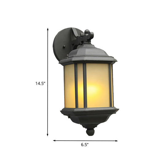 Cuboid Tan Glass Wall Sconce - Country 1-Head Corner Mount Lamp In Black With Removable Bottom