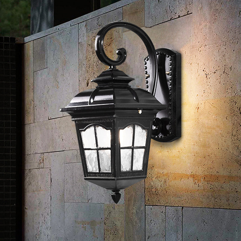 Farmhouse Lantern Sconce: 1-Bulb Black Water Glass Wall Light Fixture For Stylish Lighting