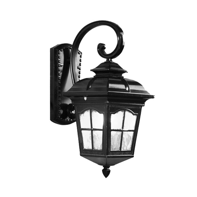 Farmhouse Lantern Sconce: 1-Bulb Black Water Glass Wall Light Fixture For Stylish Lighting