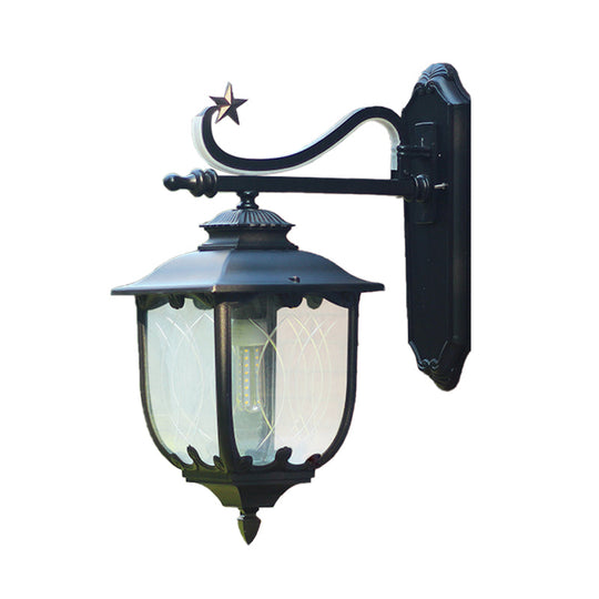 Textured Black Lantern Wall Sconce With Water Glass - Outdoor Mount Lamp (1 Light 9 Or 13 Width)