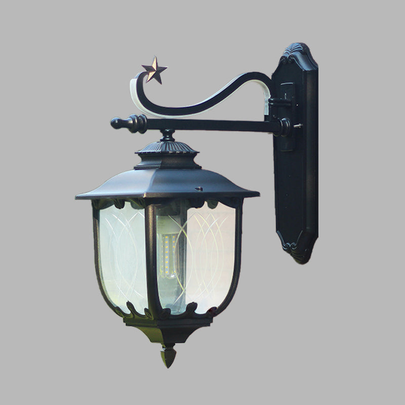 Textured Black Lantern Wall Sconce With Water Glass - Outdoor Mount Lamp (1 Light 9 Or 13 Width)