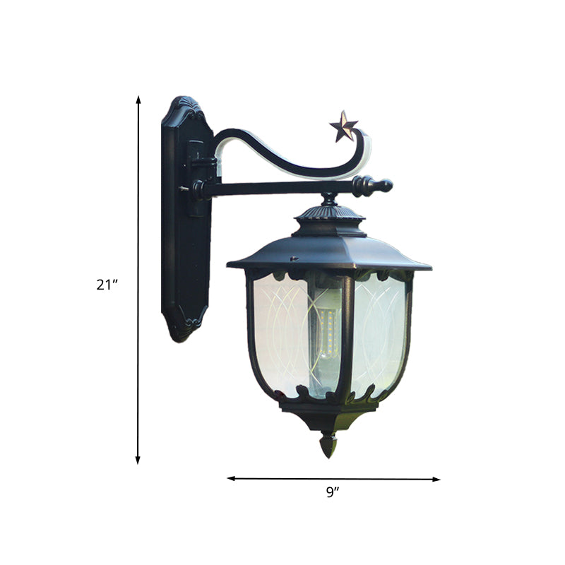 Textured Black Lantern Wall Sconce With Water Glass - Outdoor Mount Lamp (1 Light 9 Or 13 Width)