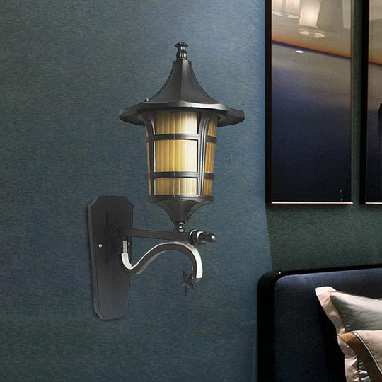 Farmhouse Wall Sconce With Clear Water/Tan Ribbed Glass Black Finish 20/21.5 Wide / 21.5