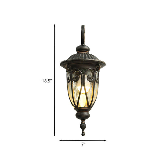 Rustic Acorn Wall Sconce Lamp With Clear Seeded Glass In Black - 1-Bulb Mounted Fixture