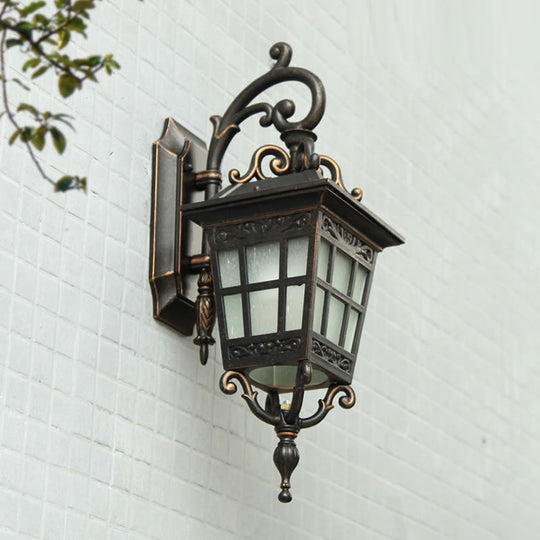 Outdoor Wall Sconce Lamp - 1-Light White Frosted Glass Black Finish Tower Design