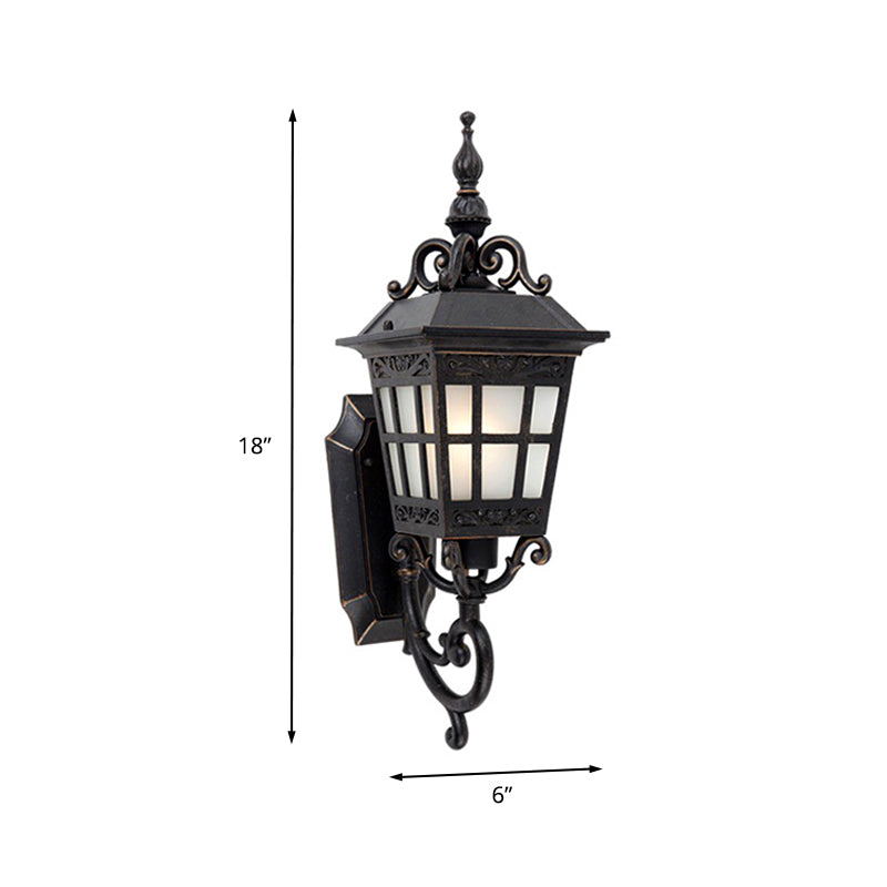 Outdoor Wall Sconce Lamp - 1-Light White Frosted Glass Black Finish Tower Design