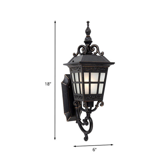 Outdoor Wall Sconce Lamp - 1-Light White Frosted Glass Black Finish Tower Design