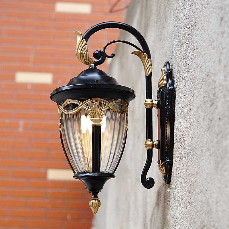 Farmhouse Acorn Wall Sconce: Clear Prismatic Glass Black Finish 1-Light Lighting