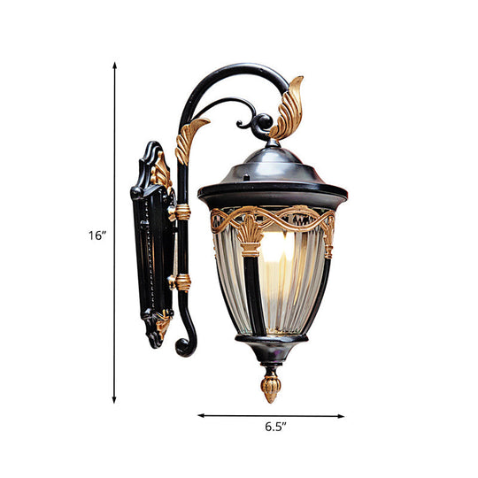 Farmhouse Acorn Wall Sconce: Clear Prismatic Glass Black Finish 1-Light Lighting