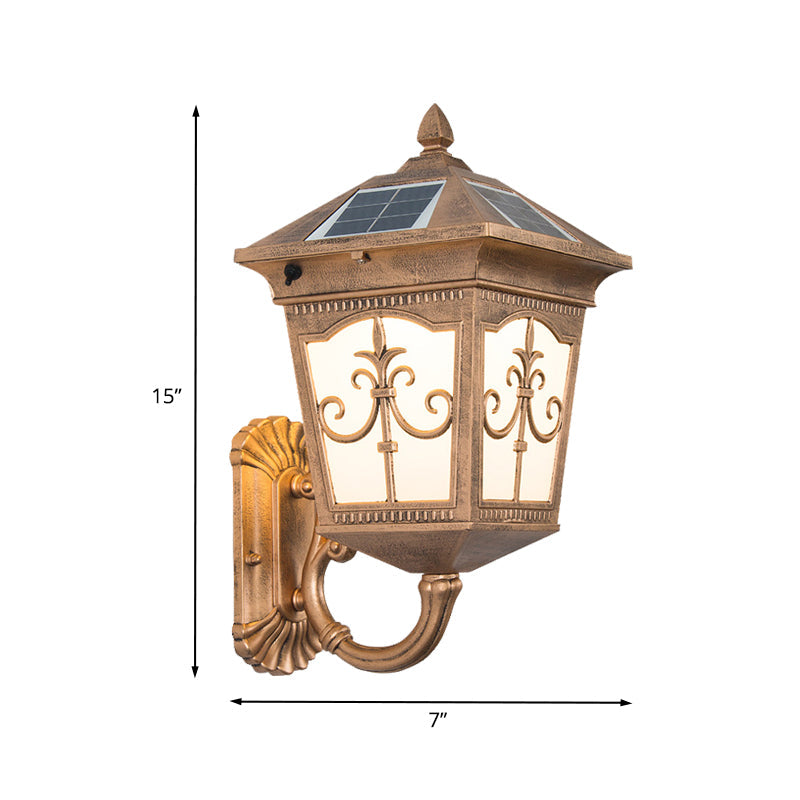 Quartet Religion Wall Lamp: Rustic 1-Light Sconce With Solar Panel Brass Finish