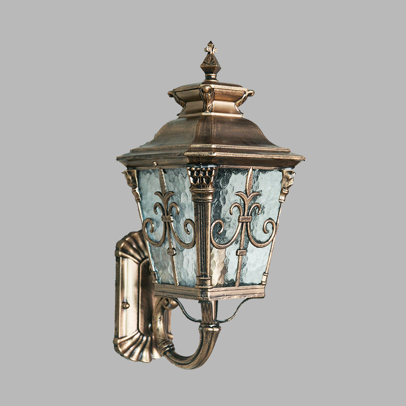 Country Brass Outdoor Wall Sconce With Pointed Flower Design