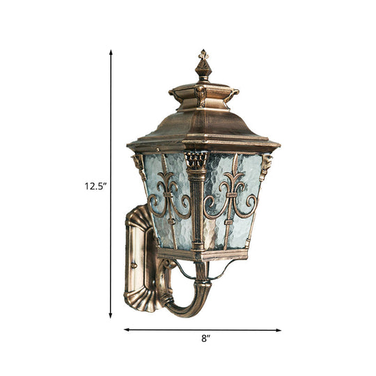 Country Brass Outdoor Wall Sconce With Pointed Flower Design