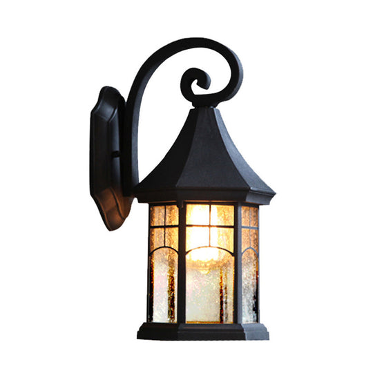 Farmhouse Outdoor Wall Mount Lamp - Seeded Glass Pavilion Sconce Light In Black/Bronze With Open