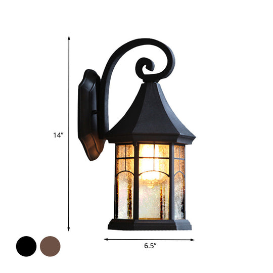 Farmhouse Outdoor Wall Mount Lamp - Seeded Glass Pavilion Sconce Light In Black/Bronze With Open