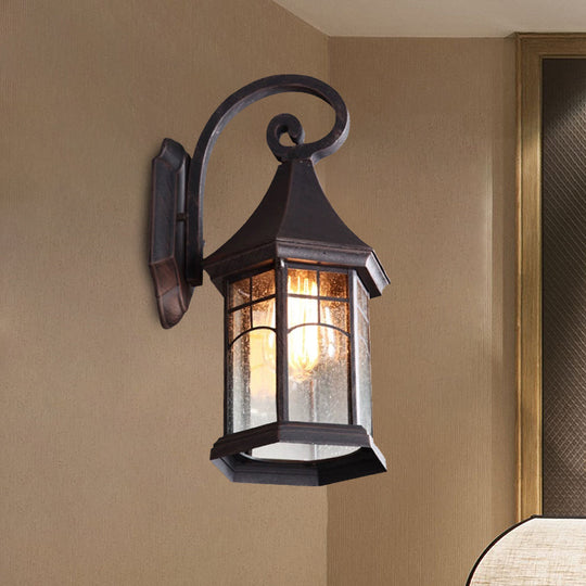 Farmhouse Outdoor Wall Mount Lamp - Seeded Glass Pavilion Sconce Light In Black/Bronze With Open