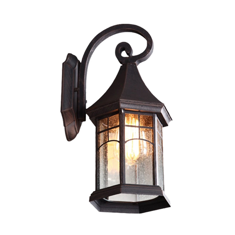 Farmhouse Outdoor Wall Mount Lamp - Seeded Glass Pavilion Sconce Light In Black/Bronze With Open