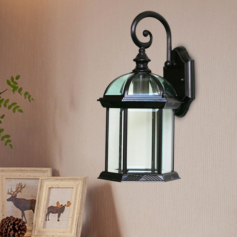 Birdcage Outdoor Wall Sconce: Rustic Clear/Frosted Glass Black/Bronze Finish