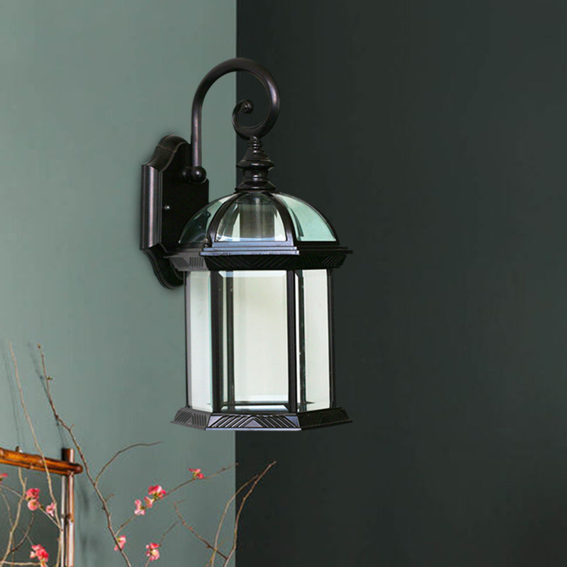 Birdcage Outdoor Wall Sconce: Rustic Clear/Frosted Glass Black/Bronze Finish