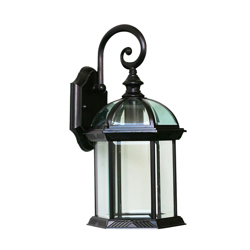 Birdcage Outdoor Wall Sconce: Rustic Clear/Frosted Glass Black/Bronze Finish