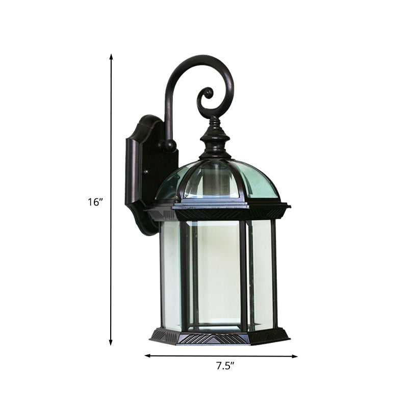 Birdcage Outdoor Wall Sconce: Rustic Clear/Frosted Glass Black/Bronze Finish