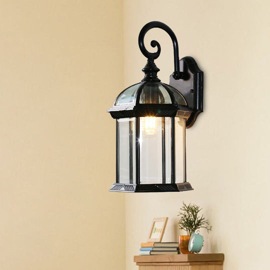 Birdcage Outdoor Wall Sconce: Rustic Clear/Frosted Glass Black/Bronze Finish