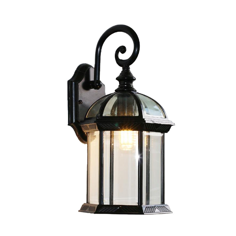 Birdcage Outdoor Wall Sconce: Rustic Clear/Frosted Glass Black/Bronze Finish