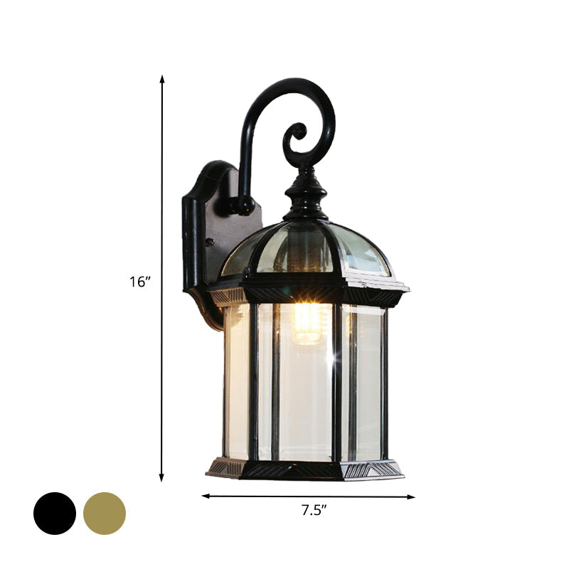 Birdcage Outdoor Wall Sconce: Rustic Clear/Frosted Glass Black/Bronze Finish