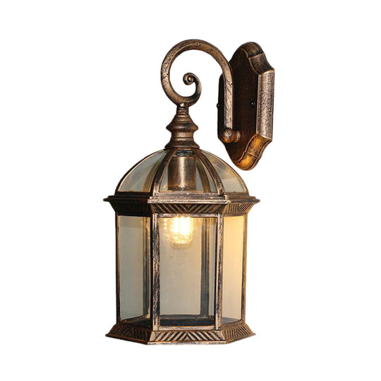 Birdcage Outdoor Wall Sconce: Rustic Clear/Frosted Glass Black/Bronze Finish