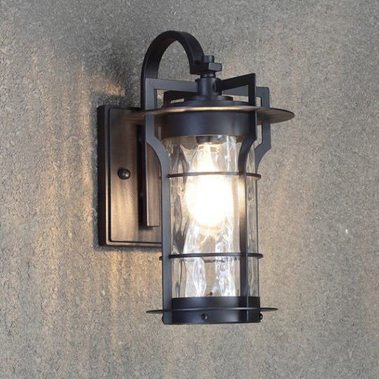 Black Country Wall Sconce With Clear Water Glass And 1 Bulb For Corner Mounting