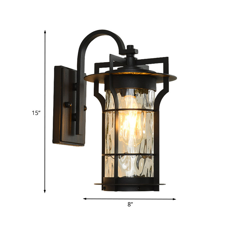 Black Country Wall Sconce With Clear Water Glass And 1 Bulb For Corner Mounting