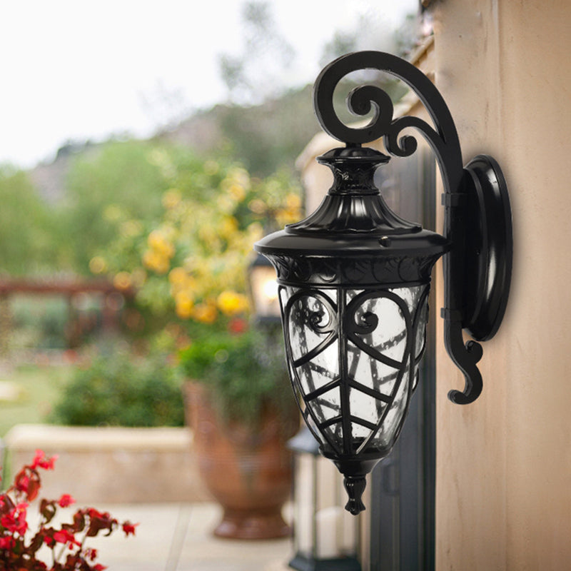 Rustic Clear Seeded Glass Pinecone Wall Sconce Lamp - Black Stylish Lighting Solution