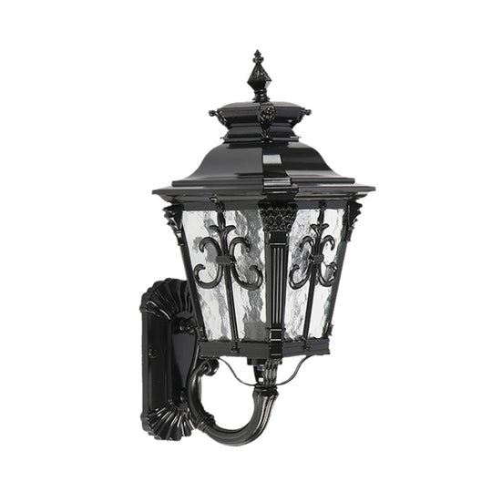 Arrow Flower Outdoor Wall Mount Light With Clear Water Glass - Black Lamp Sconce