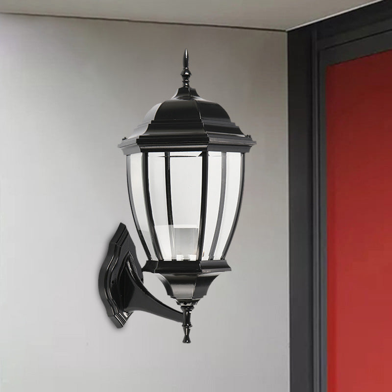 Country Style Black Glass Urn Sconce - Courtyard Wall Lamp Fixture With 1 Bulb