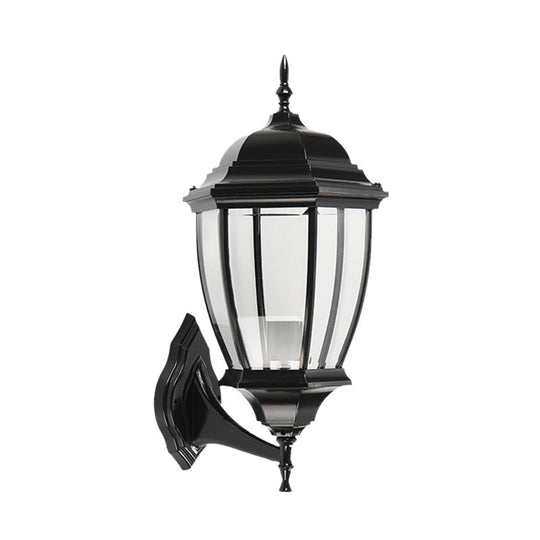 Country Style Black Glass Urn Sconce - Courtyard Wall Lamp Fixture With 1 Bulb