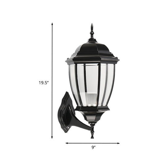 Country Style Black Glass Urn Sconce - Courtyard Wall Lamp Fixture With 1 Bulb