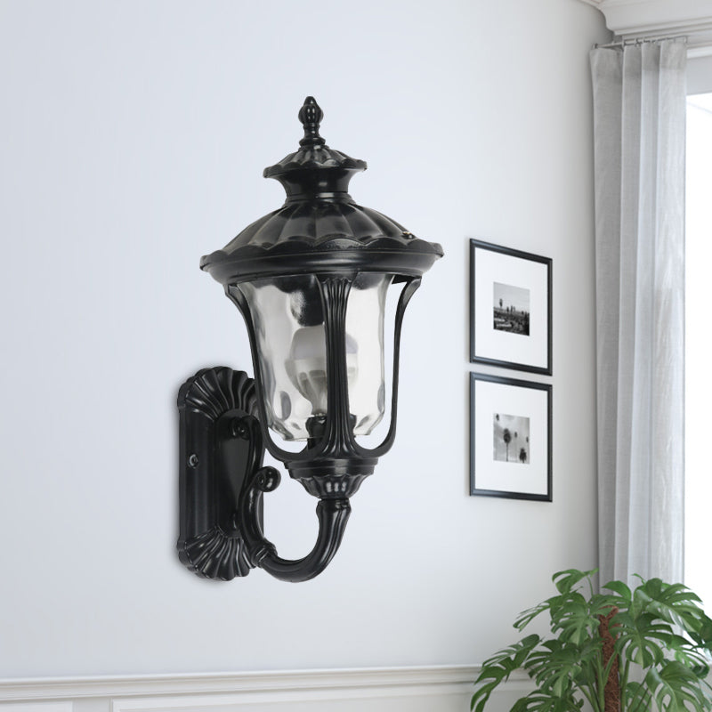 Rustic Urn Wall Light Sconce - Aluminum 1-Head Mount Lamp In Black/Bronze With Water Glass Shade