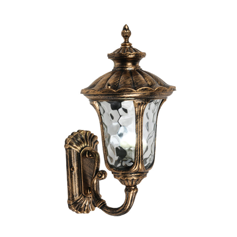 Rustic Urn Wall Light Sconce - Aluminum 1-Head Mount Lamp In Black/Bronze With Water Glass Shade