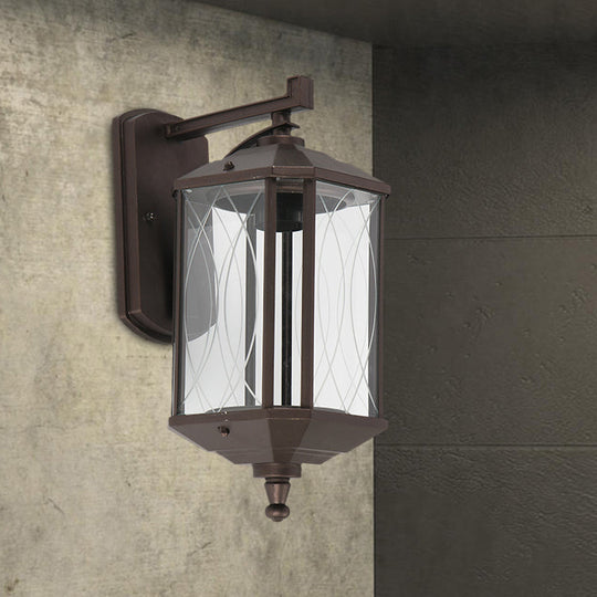 Dark Coffee Glass Wall Sconce Lamp With Textured Cuboid Design