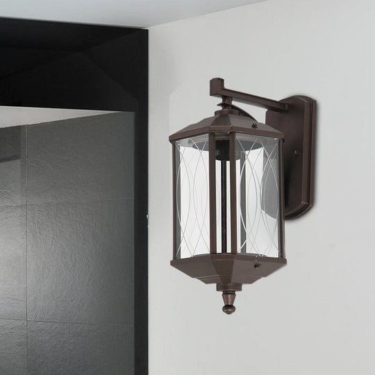 Dark Coffee Glass Wall Sconce Lamp With Textured Cuboid Design