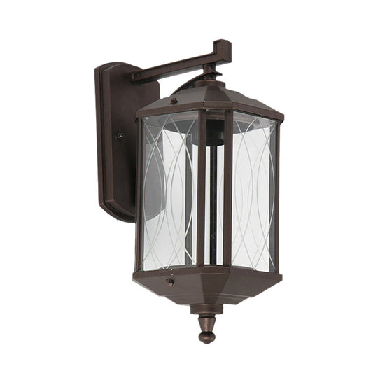 Dark Coffee Glass Wall Sconce Lamp With Textured Cuboid Design