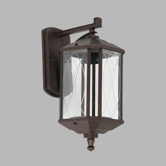 Dark Coffee Glass Wall Sconce Lamp With Textured Cuboid Design