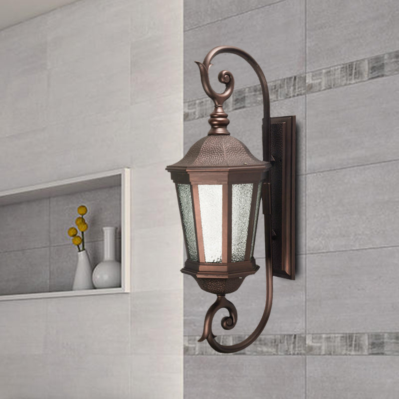 Aniseed Tiger Stripe Metal Wall Mount Sconce With Water Glass Shade - Brown Country Style 1-Light