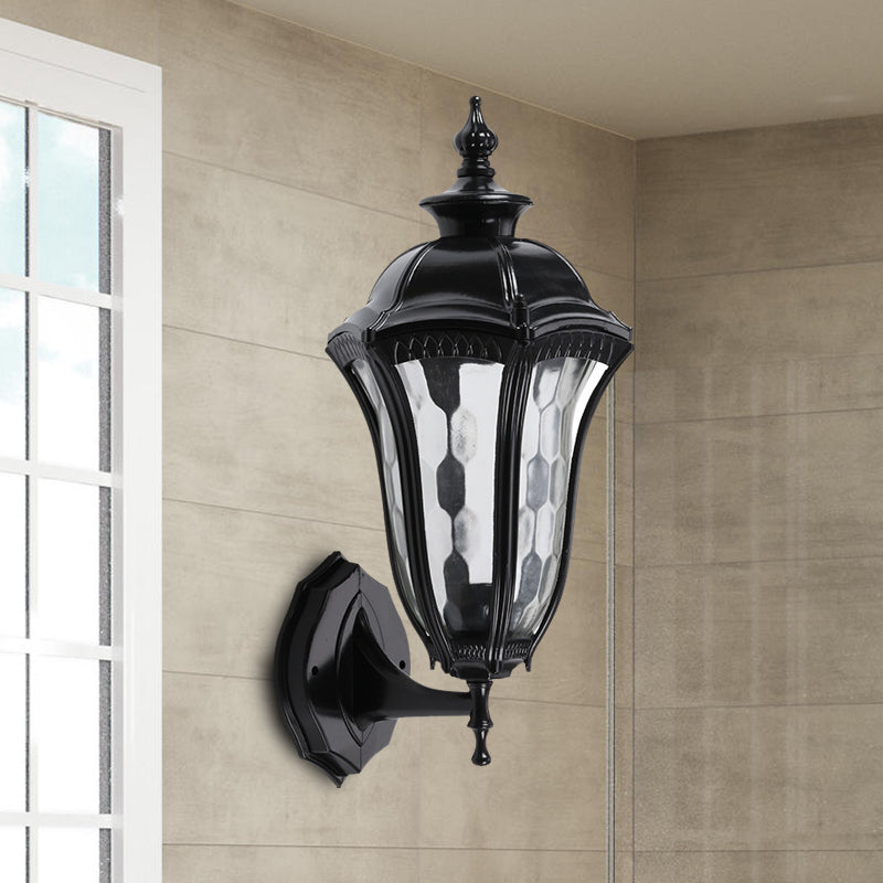 Rustic Outdoor Wall Mount Lighting Urn With Clear Dimpled Glass 1 Bulb Black Lamp