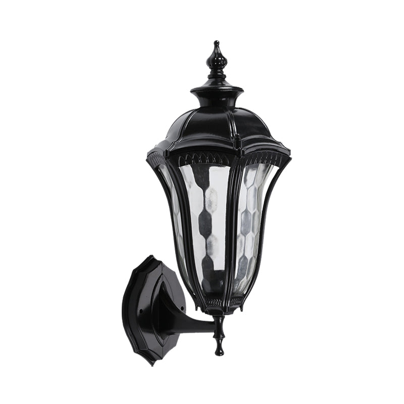 Rustic Outdoor Wall Mount Lighting Urn With Clear Dimpled Glass 1 Bulb Black Lamp