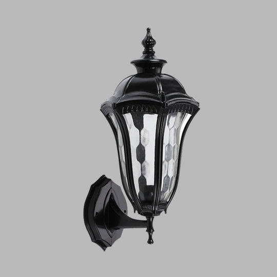 Rustic Outdoor Wall Mount Lighting Urn With Clear Dimpled Glass 1 Bulb Black Lamp