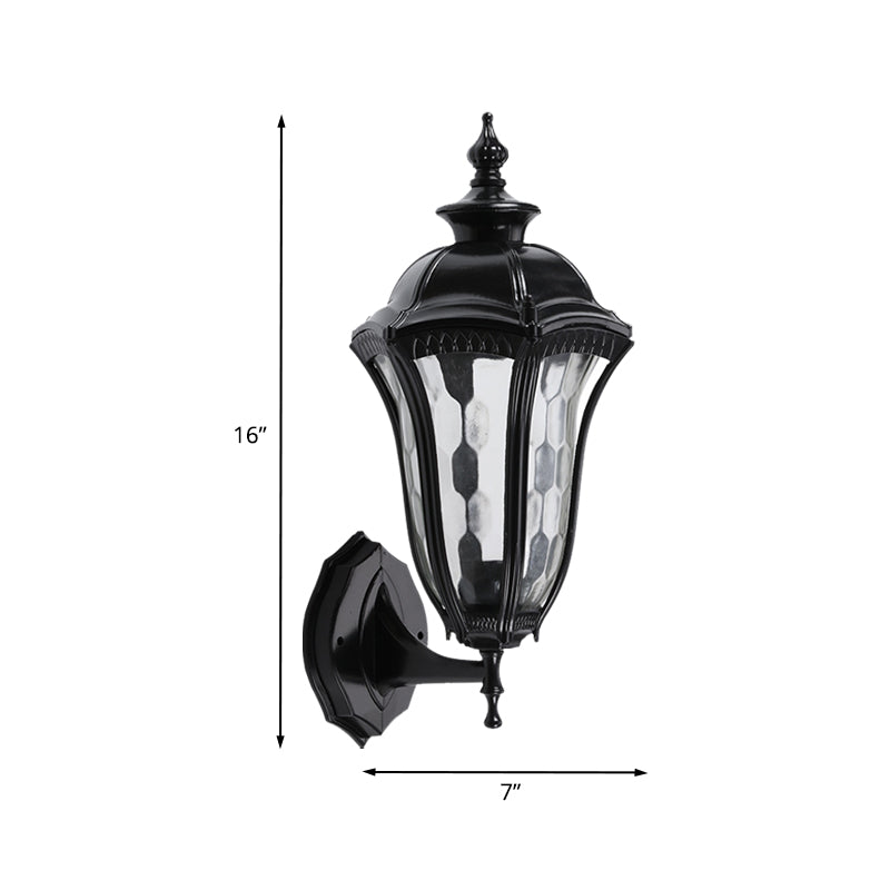 Rustic Outdoor Wall Mount Lighting Urn With Clear Dimpled Glass 1 Bulb Black Lamp