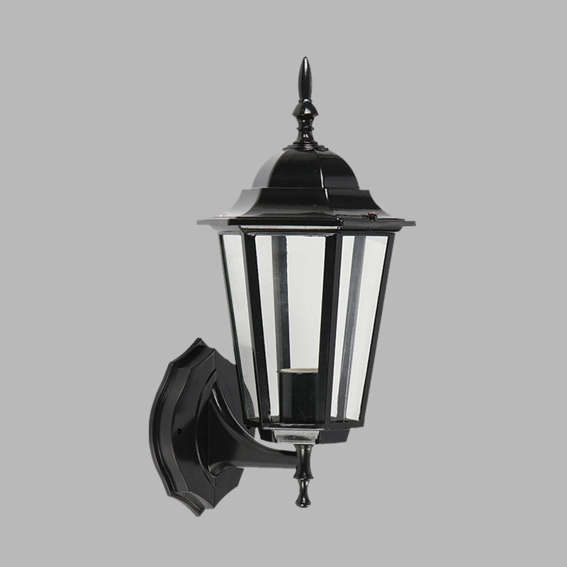 Geometric Wall Fixture: 1-Light Lodges Black Glass Mounted Lamp For Gate