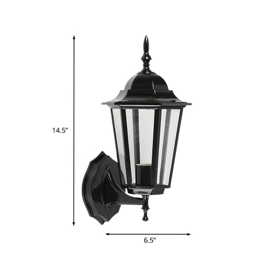 Geometric Wall Fixture: 1-Light Lodges Black Glass Mounted Lamp For Gate