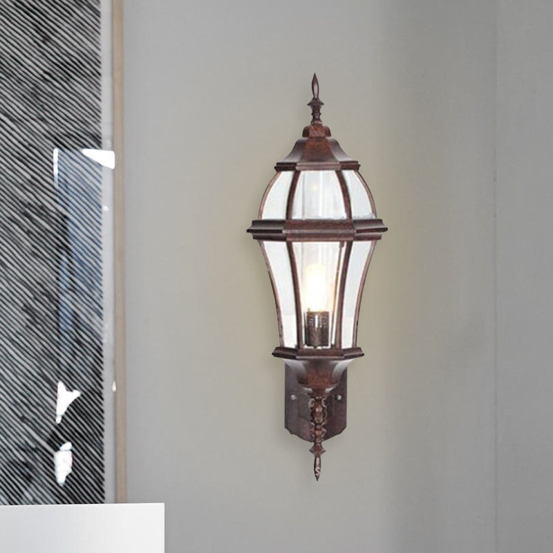 Rustic 1-Light Wall Sconce: Urn Shaped Clear Glass Lamp Fixture