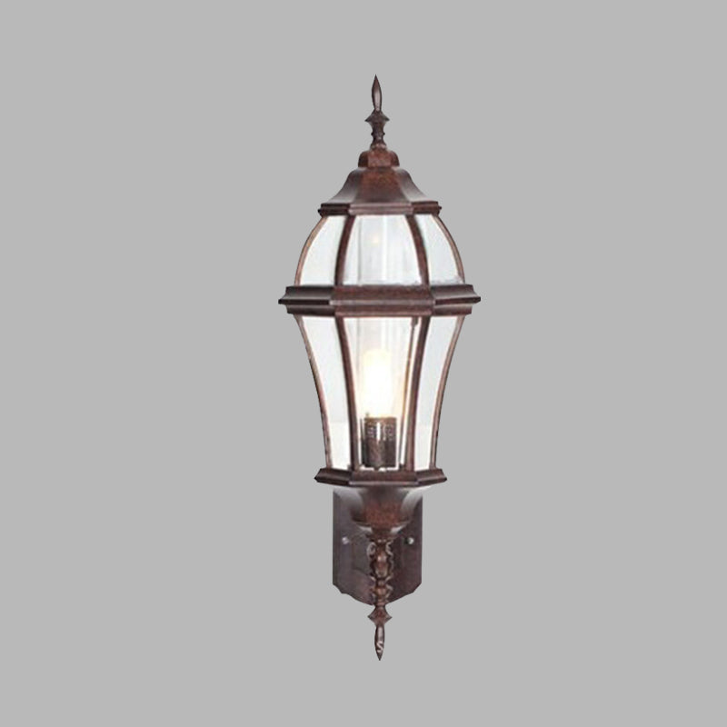 Rustic 1-Light Wall Sconce: Urn Shaped Clear Glass Lamp Fixture